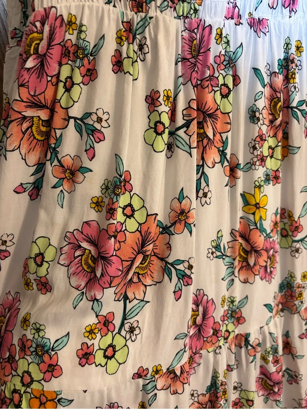 Justice White Dress with Bright Pink & Green Florals Print